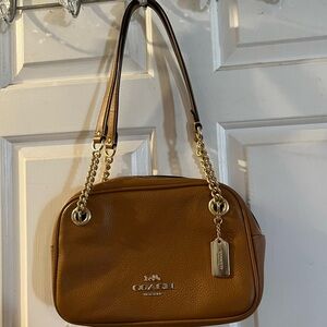 Coach Brown Leather Shoulder Bag with Gold Accents